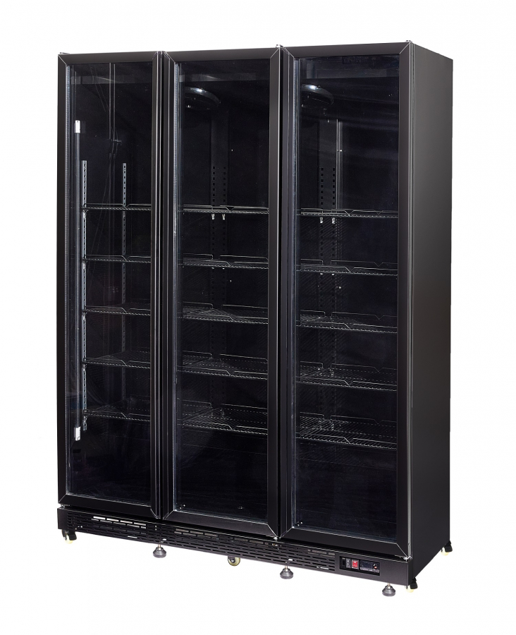 Koelkast met 3 glazen deuren 1200 l – Zwart, ventilatie en LED