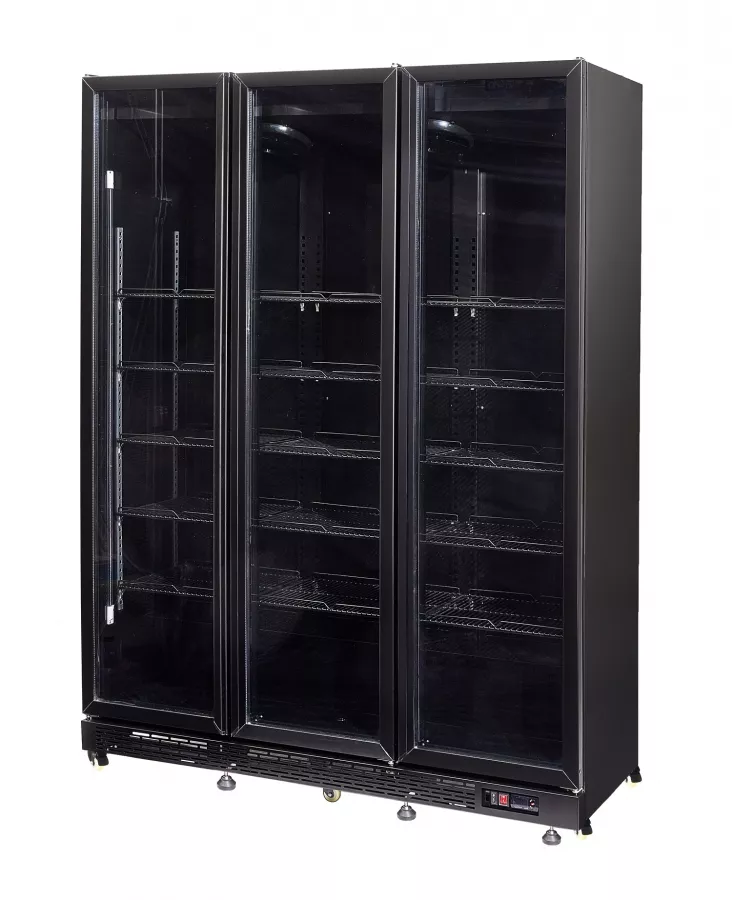 Kühlschrank mit 3 Glastüren 1200 l – Schwarz, Umluft & LED