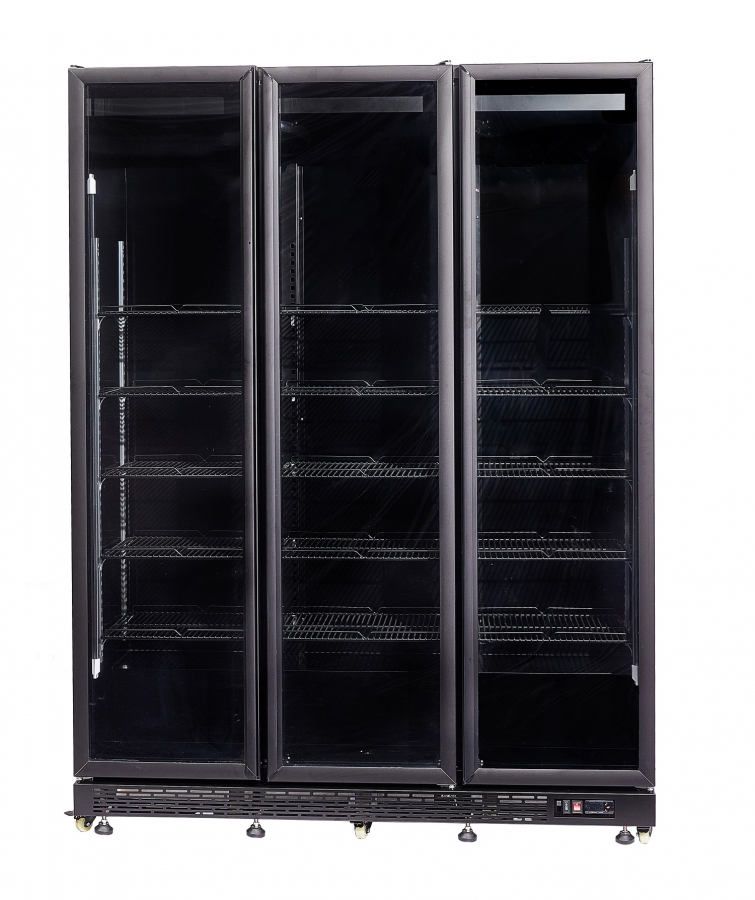 Koelkast met 3 glazen deuren 1200 l – Zwart, ventilatie en LED