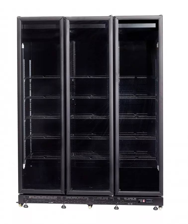 Kühlschrank mit 3 Glastüren 1200 l – Schwarz, Umluft & LED