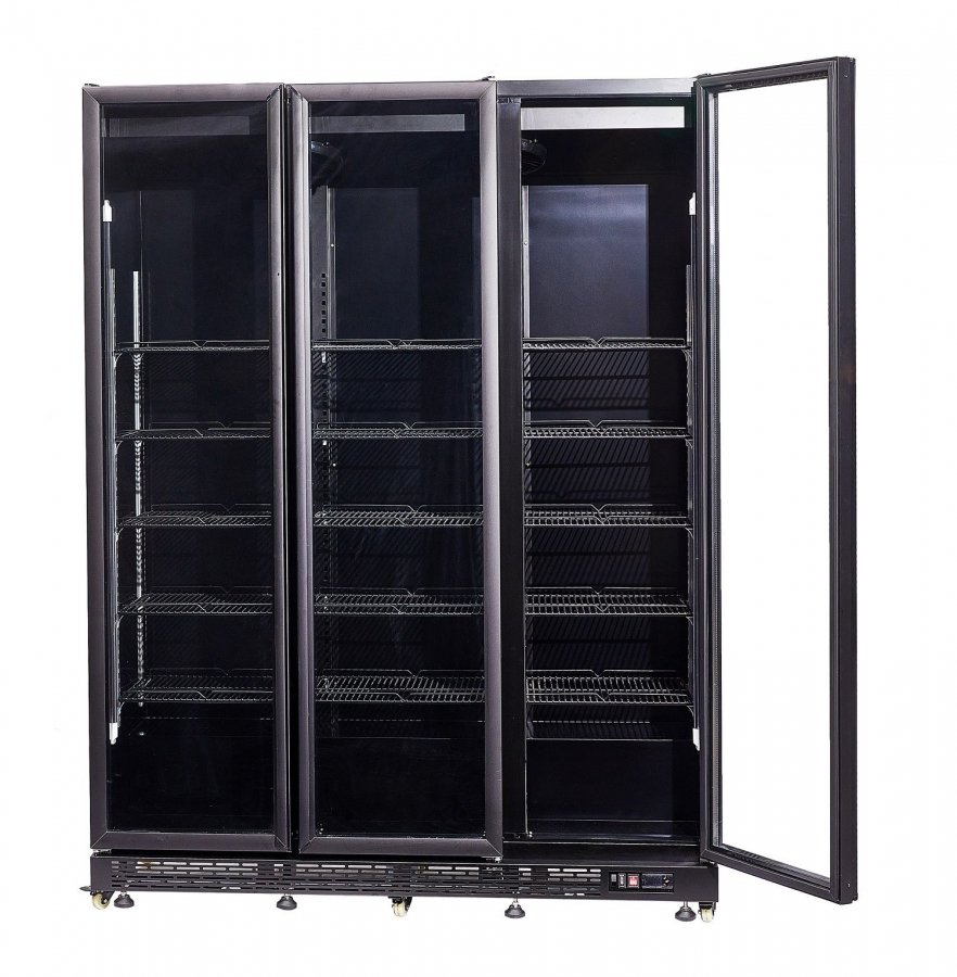 Kühlschrank mit 3 Glastüren 1200 l – Schwarz, Umluft & LED Kühlschrank mit 3 Glastüren 1200 l – Schwarz, Umluft & LED