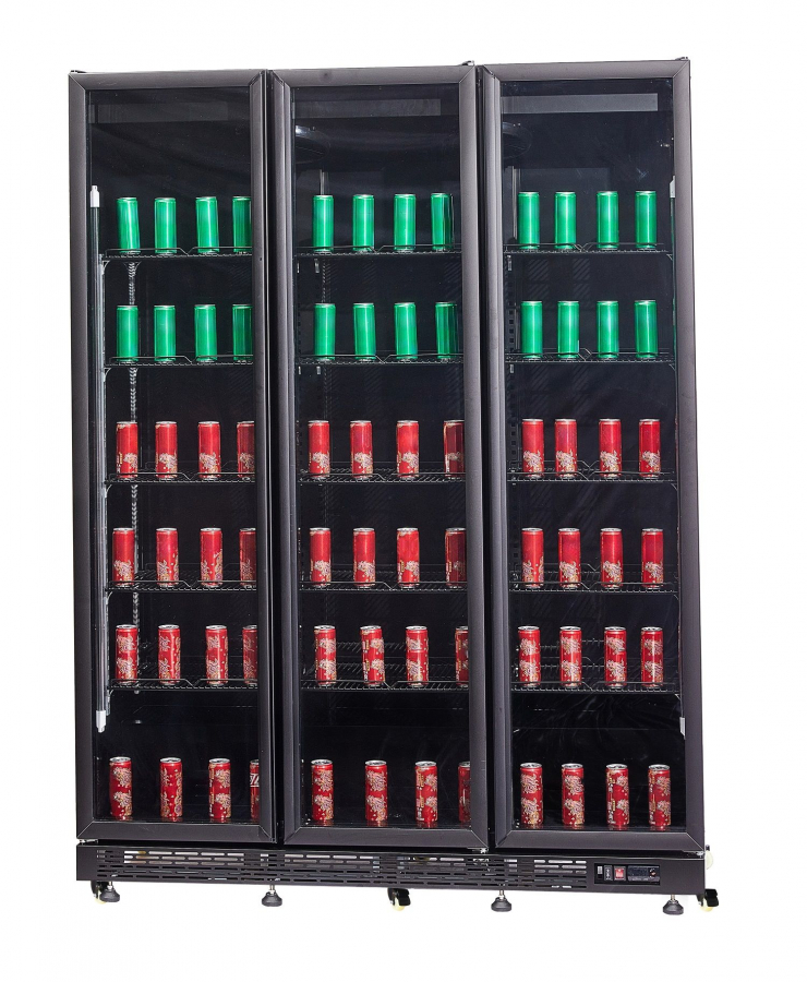 Gewerbekühlschrank mit 3 Glastüren – Schwarz – mit Glasheizung & LED Gewerbekühlschrank mit 3 Glastüren – Schwarz – mit Glasheizung & LED