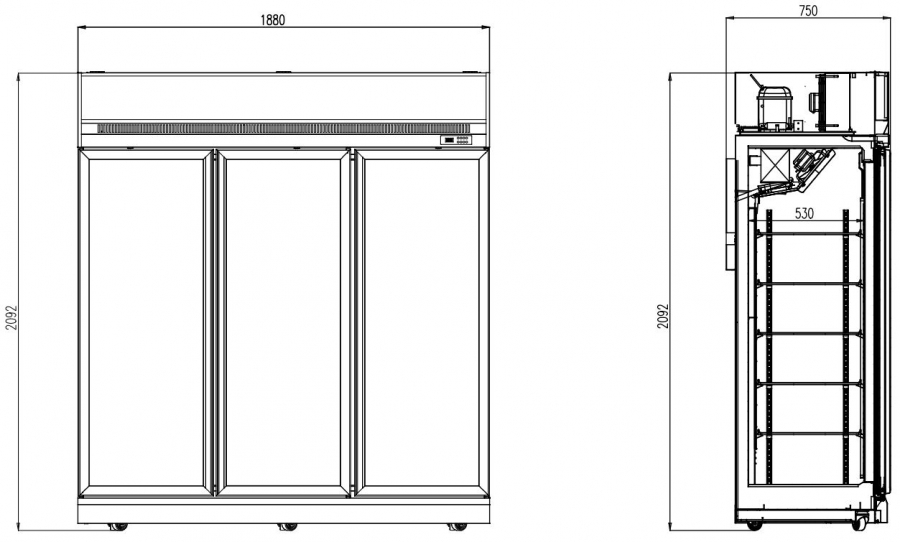 Tiefkühlschrank 3 Glastüren Schwarz Ins-1530F Bl