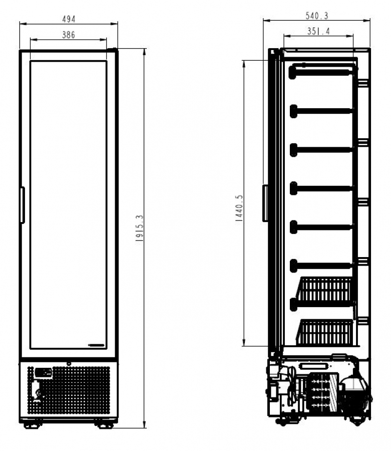 Tiefkühlschrank 1 Glastür 221L Weiß | 494x521x1915 mm