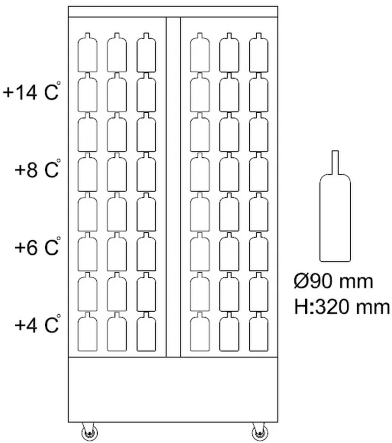 Combisteel Weinkühlschrank Durchreiche mit 4 Türen | 112 Flaschen | +4°/+14° C | B1000 x T660 x H 2060 mm