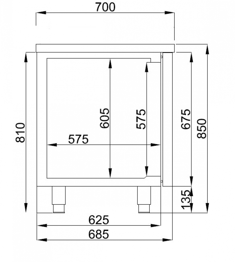 RVS koeltafel 1865 mm met 3 deuren