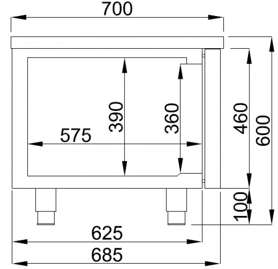 Kühltisch 650 Hoch 2 Schubladen