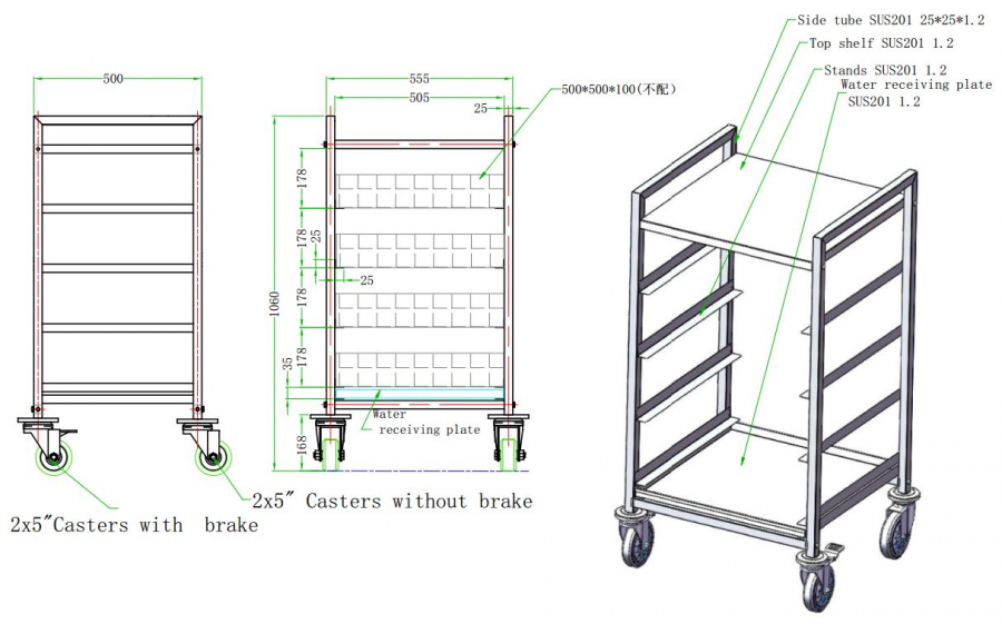 Gerechtenmandwagen 500 x 500 met 4 rails