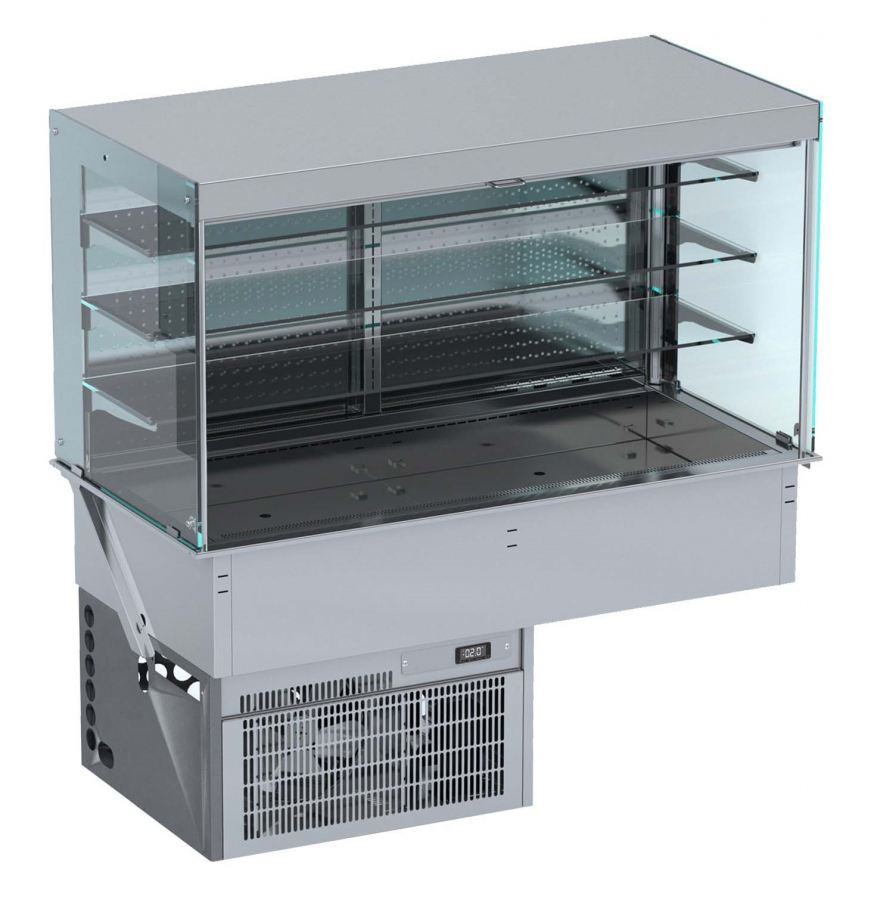 Inbouw wandmodel koelvitrine hoekig 4/1 Gn