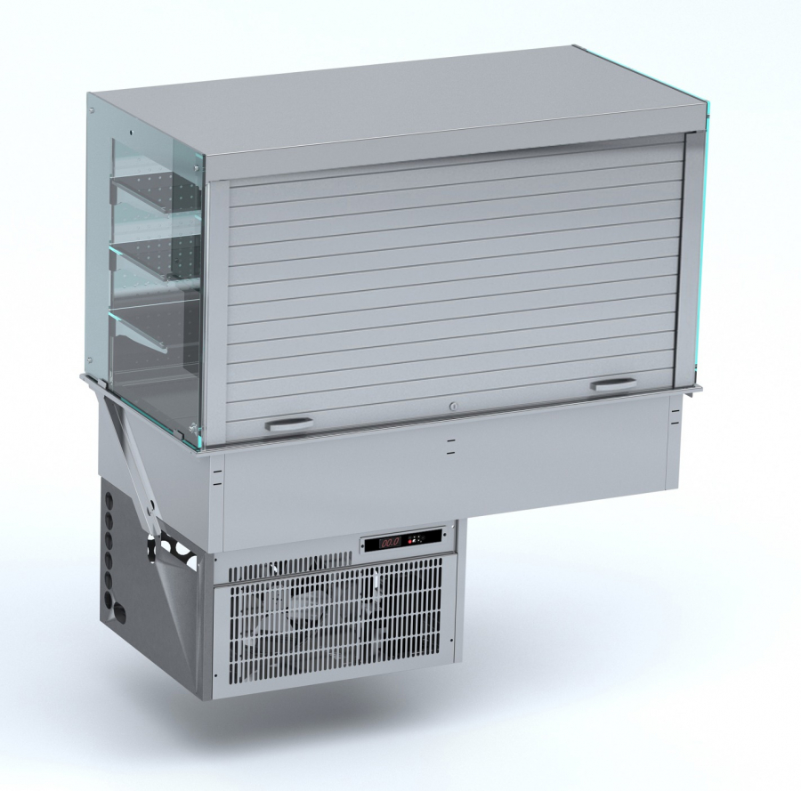 Inbouw wandmodel koelvitrine hoekig 4/1 Gn