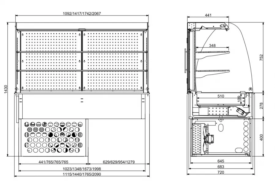 Einbaukühlvitrine Rund - Geschlossen 4/1 Gn