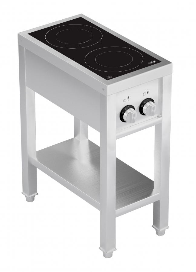 Induktionsherd mit 2 Zonen und offenem Unterbau – 7 kW, 400 V, Edelstahl Induktionsherd mit 2 Zonen und offenem Unterbau – 7 kW, 400 V, Edelstahl
