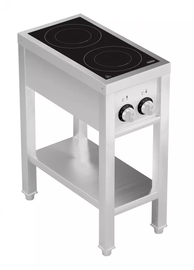 Induktionsherd mit 2 Zonen und offenem Unterbau – 7 kW, 400 V, Edelstahl Induktionsherd mit 2 Zonen und offenem Unterbau – 7 kW, 400 V, Edelstahl