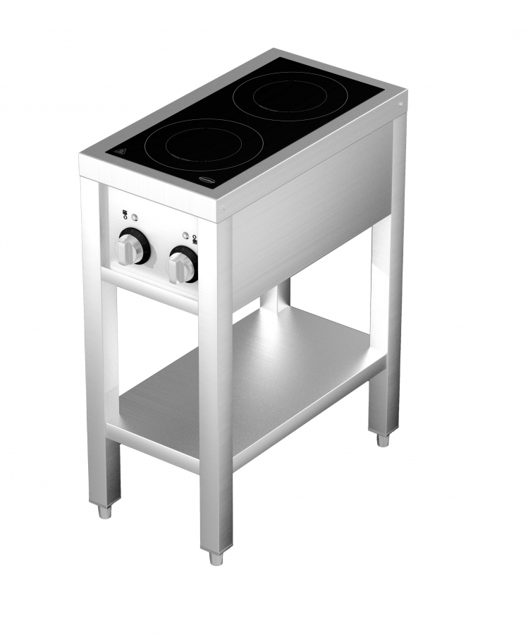 Induktionsherd mit 2 Zonen und offenem Unterbau – 7 kW, 400 V, Edelstahl Induktionsherd mit 2 Zonen und offenem Unterbau – 7 kW, 400 V, Edelstahl