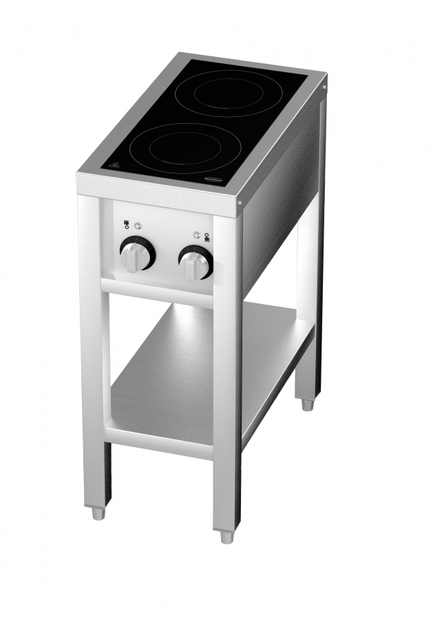 Induktionsherd mit 2 Zonen und offenem Unterbau – 7 kW, 400 V, Edelstahl
