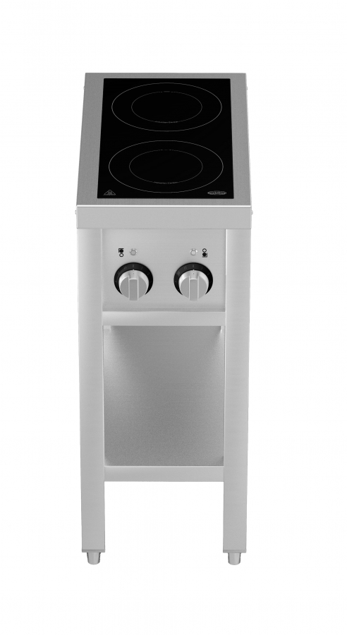 Induktionsherd mit 2 Zonen und offenem Unterbau – 7 kW, 400 V, Edelstahl Induktionsherd mit 2 Zonen und offenem Unterbau – 7 kW, 400 V, Edelstahl