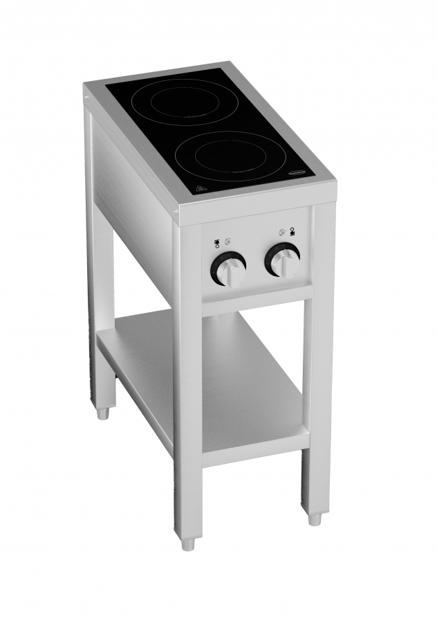 Induktionsherd mit 2 Zonen und offenem Unterbau – 7 kW, 400 V, Edelstahl
