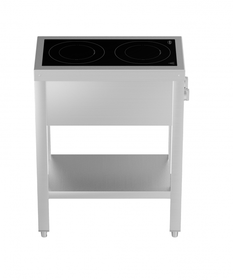 Induktionsherd mit 2 Zonen und offenem Unterbau – 7 kW, 400 V, Edelstahl Induktionsherd mit 2 Zonen und offenem Unterbau – 7 kW, 400 V, Edelstahl