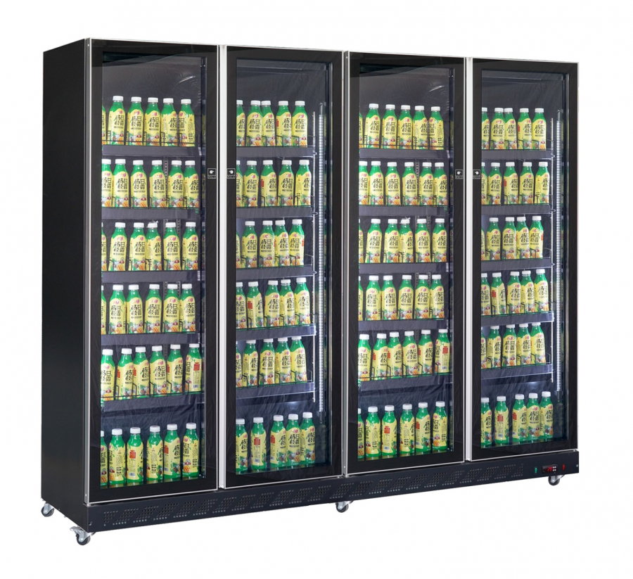 Kühlschrank mit 4 Glastüren in Schwarz - Gastrokühlschrank für die Gastronomie
