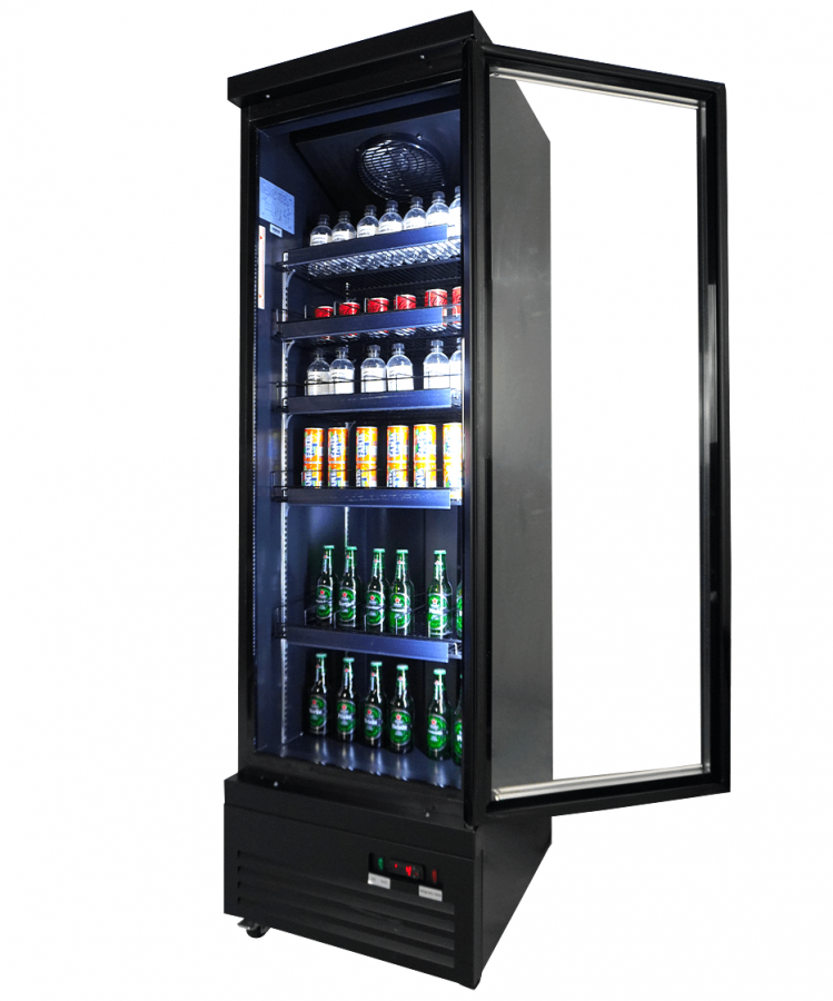 Glastürkühlschrank 450 l – zwart, LED, circulatieventilator