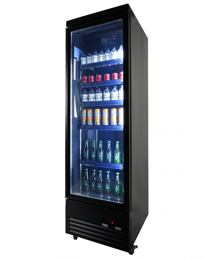 Glastürkühlschrank 450 l – zwart, LED, circulatieventilator