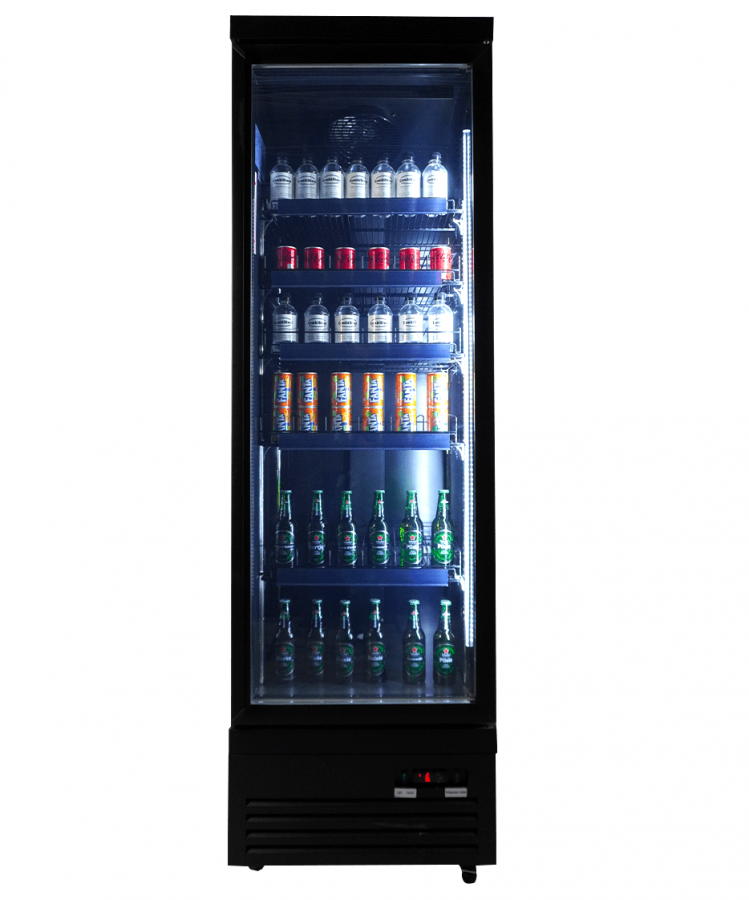 Glastürkühlschrank 450 l – zwart, LED, circulatieventilator