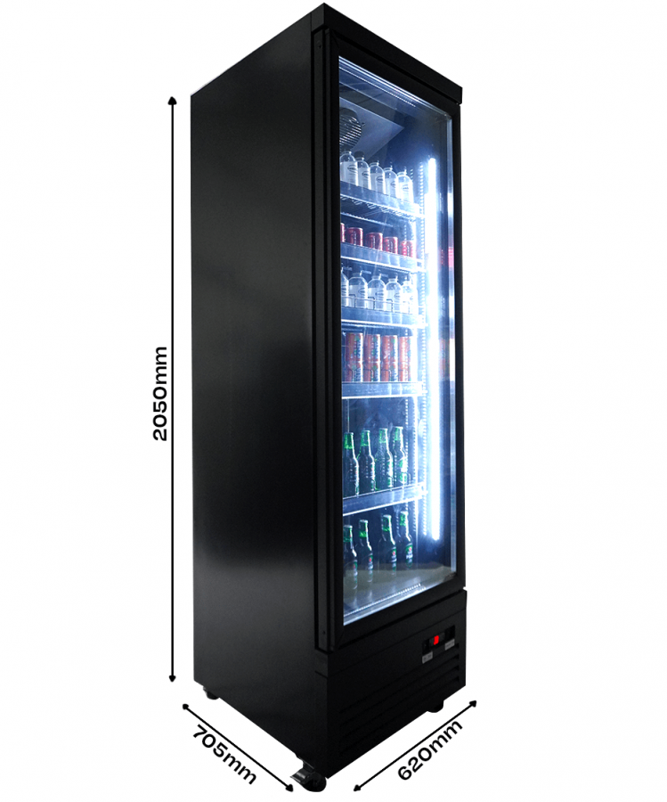 Glastürkühlschrank 450 l – zwart, LED, circulatieventilator