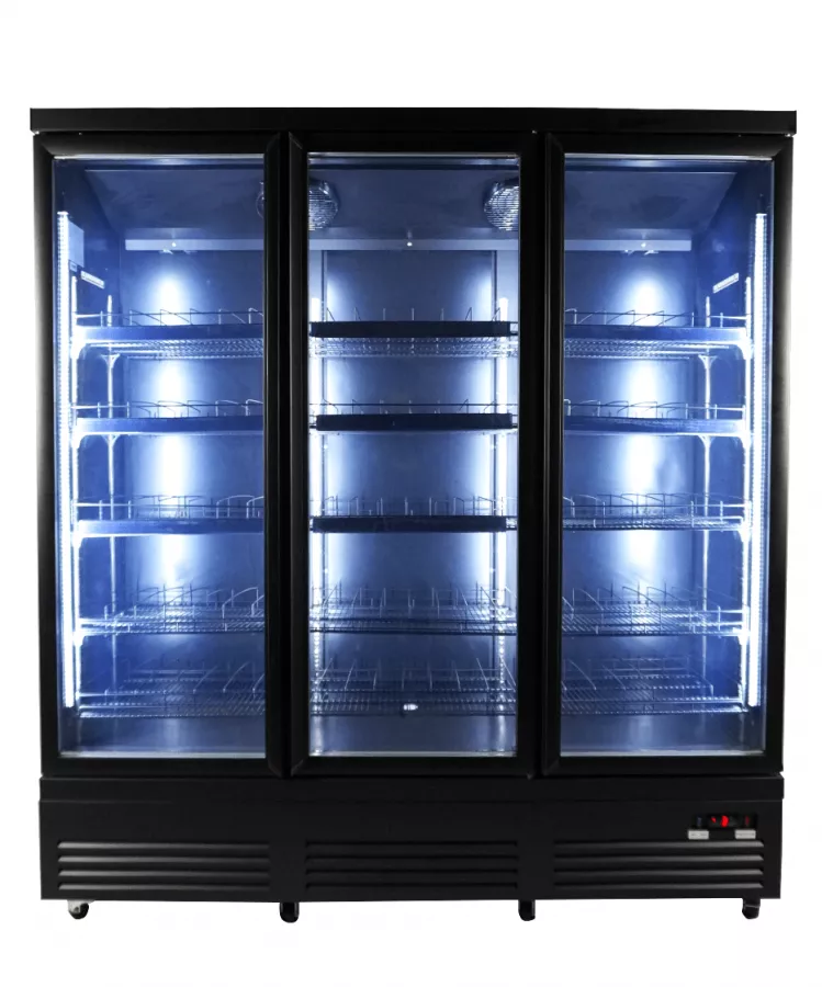 Kühlschrank mit 3 Glastüren – Schwarz, CEB-1600R-BL | Perfekte Gastronomielösung
