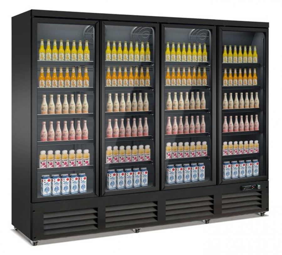 Gewerbekühlschrank mit 4 Glastüren – 2000 l – Schwarz & Türheizung Gewerbekühlschrank mit 4 Glastüren – 2000 l – Schwarz & Türheizung