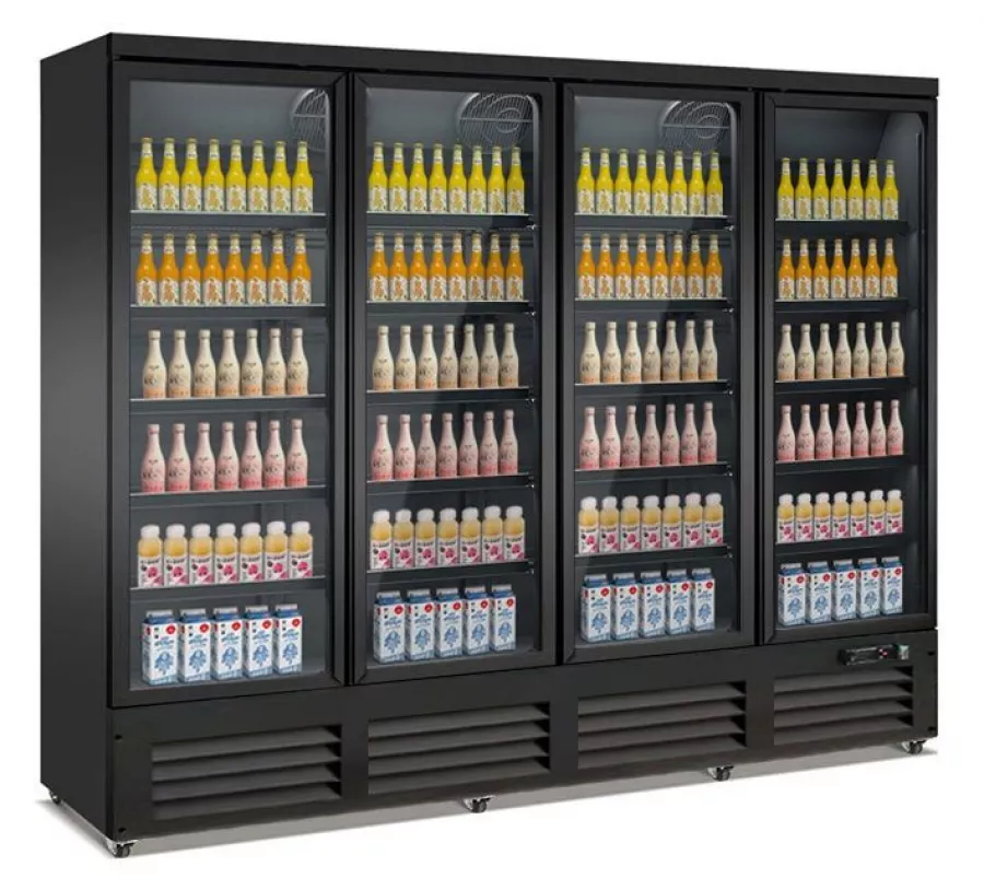 Gewerbekühlschrank mit 4 Glastüren – 2000 l – Schwarz & Türheizung Gewerbekühlschrank mit 4 Glastüren – 2000 l – Schwarz & Türheizung