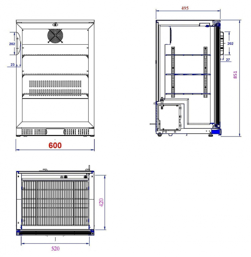 Barkühler Schwarz LED Glastür 128 Liter 600x520x850 mm