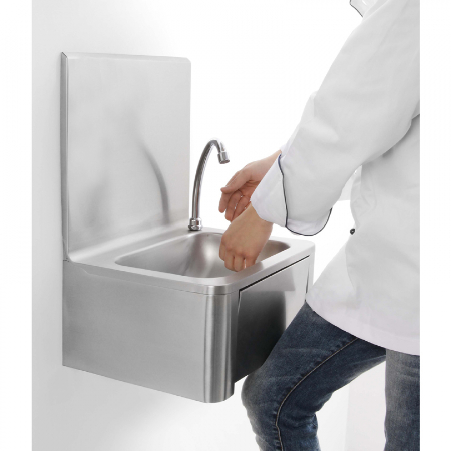 Kniebedientes Handwaschbecken – Edelstahl, 40×33 cm, inkl. Armatur