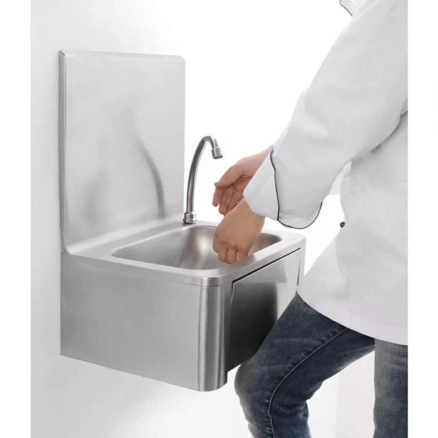 Kniebedientes Handwaschbecken – Edelstahl, 40×33 cm, inkl. Armatur Kniebedientes Handwaschbecken – Edelstahl, 40×33 cm, inkl. Armatur