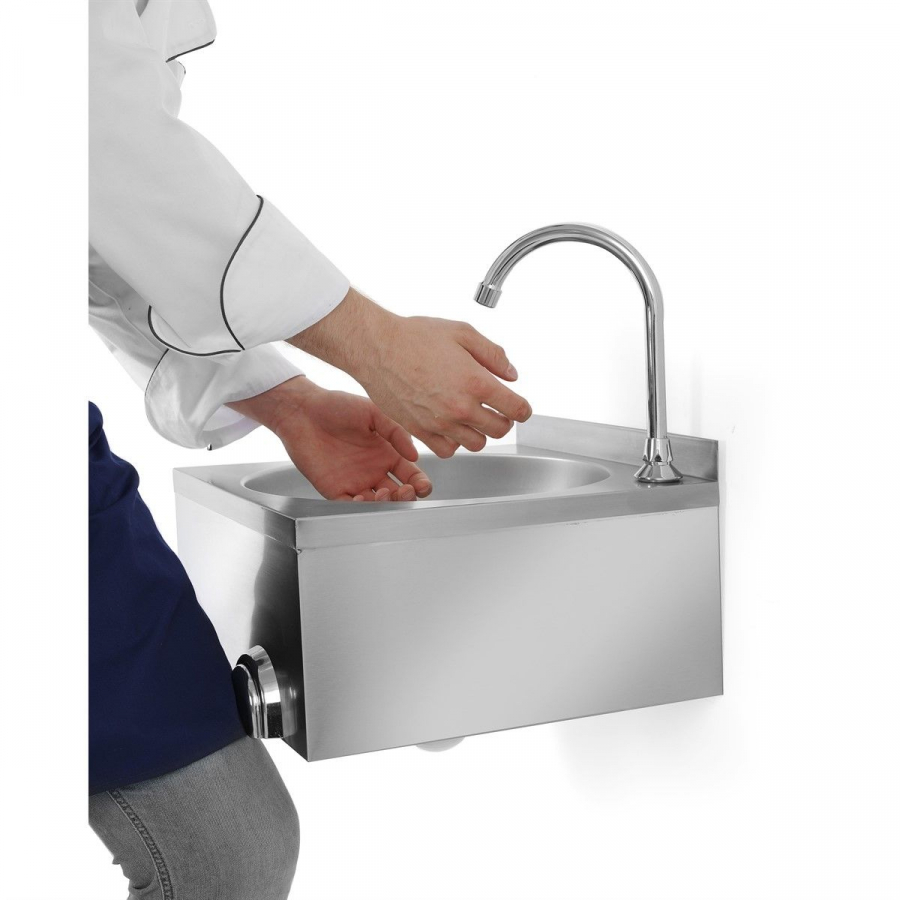 Kniebedientes Handwaschbecken – Edelstahl, 40×40 cm, inkl. Wasserhahn Kniebedientes Handwaschbecken – Edelstahl, 40×40 cm, inkl. Wasserhahn