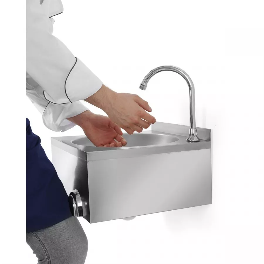 Kniebedientes Handwaschbecken – Edelstahl, 40×40 cm, inkl. Wasserhahn Kniebedientes Handwaschbecken – Edelstahl, 40×40 cm, inkl. Wasserhahn
