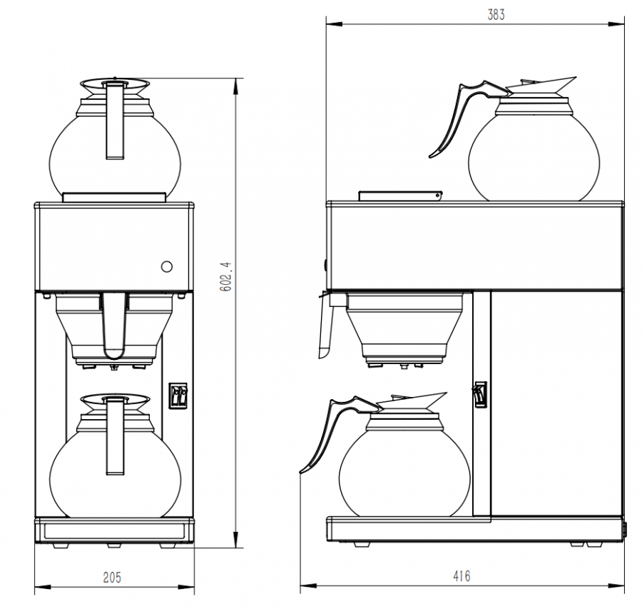 Kaffeemaschine mit 2 Glaskannen 1,8 L – 100 Tassen/Stunde Kaffeemaschine mit 2 Glaskannen 1,8 L – 100 Tassen/Stunde