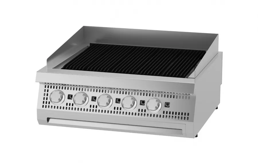 Premium Grill mit Holzkohle - 5 Zonen - Doppelgerät - 90cm tief - Gas