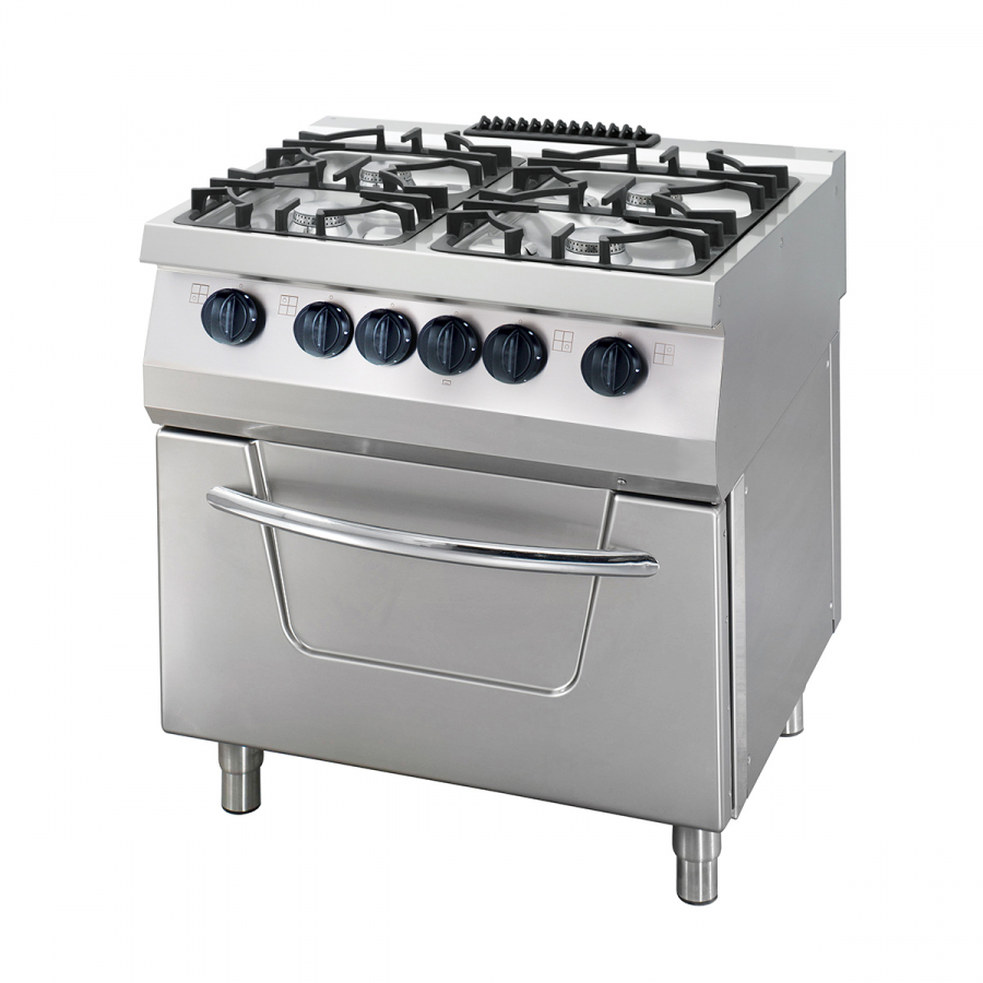 Robuuste fornuis 4 branders dubbelapparaat 70cm diep 36kW gas inclusief elektrische oven - Gastrohot