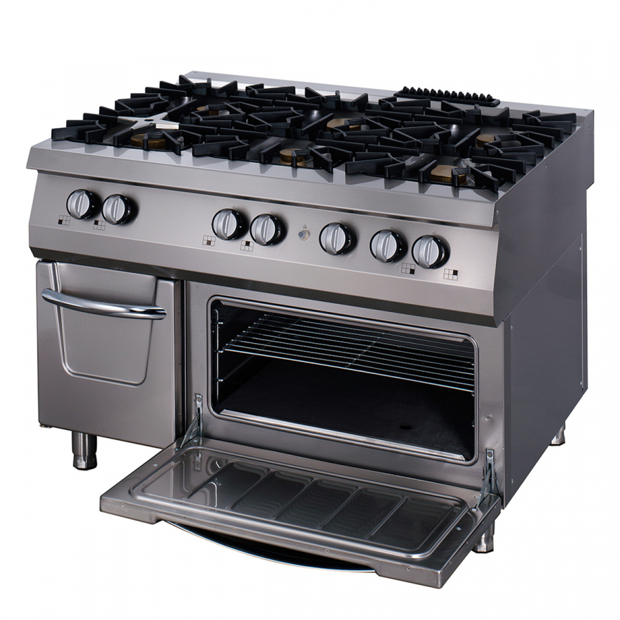 Hochwertiger Herd 6 Brenner Dreifacheinheit 90 cm tief inklusive Backofen Gas