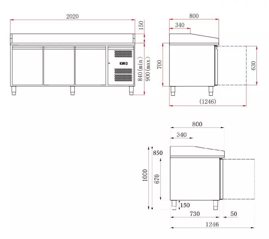 Pizzatisch 202 cm – 3 Türen – Granitplatte – Umluft – 580 l Pizzatisch 202 cm – 3 Türen – Granitplatte – Umluft – 580 l