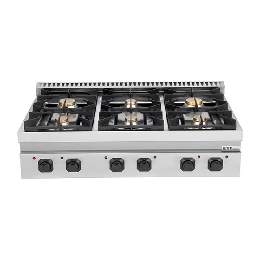 Gasherd G70C30B – 44kW, 6 Brenner, Edelstahl, Gusseisenroste