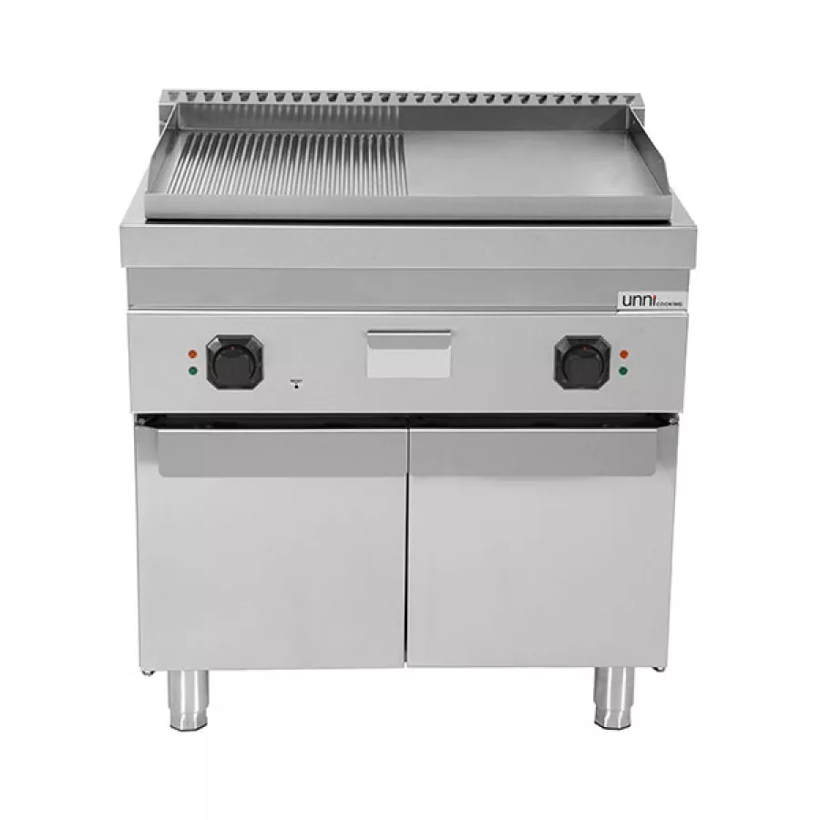 Elektro-Grillplatte 9 kW Edelstahl 1/2 glatt 1/2 gerillt