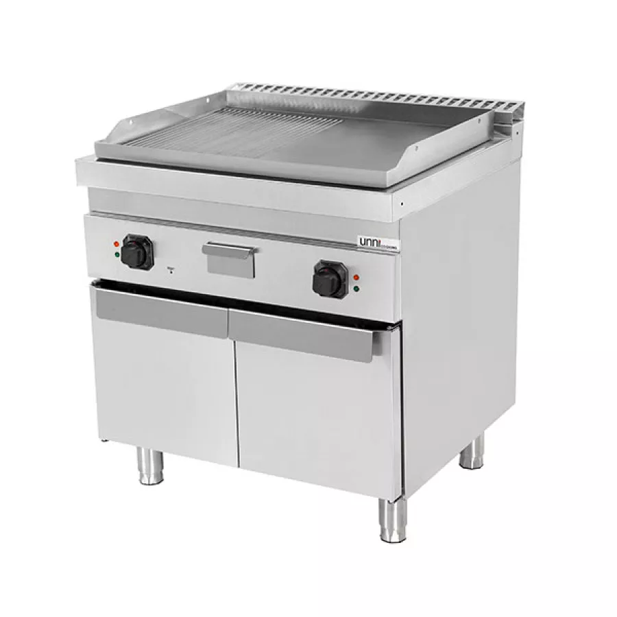 Elektro-Grillplatte 9 kW Edelstahl 1/2 glatt 1/2 gerillt