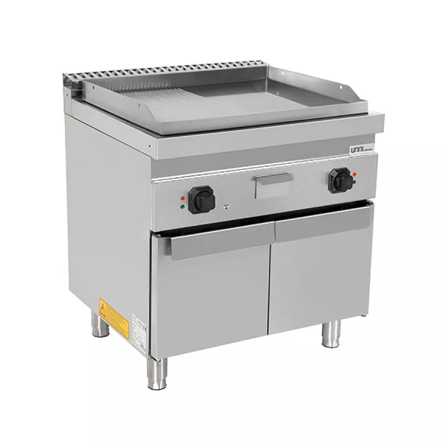 Elektro-Grillplatte 9 kW Edelstahl 1/2 glatt 1/2 gerillt