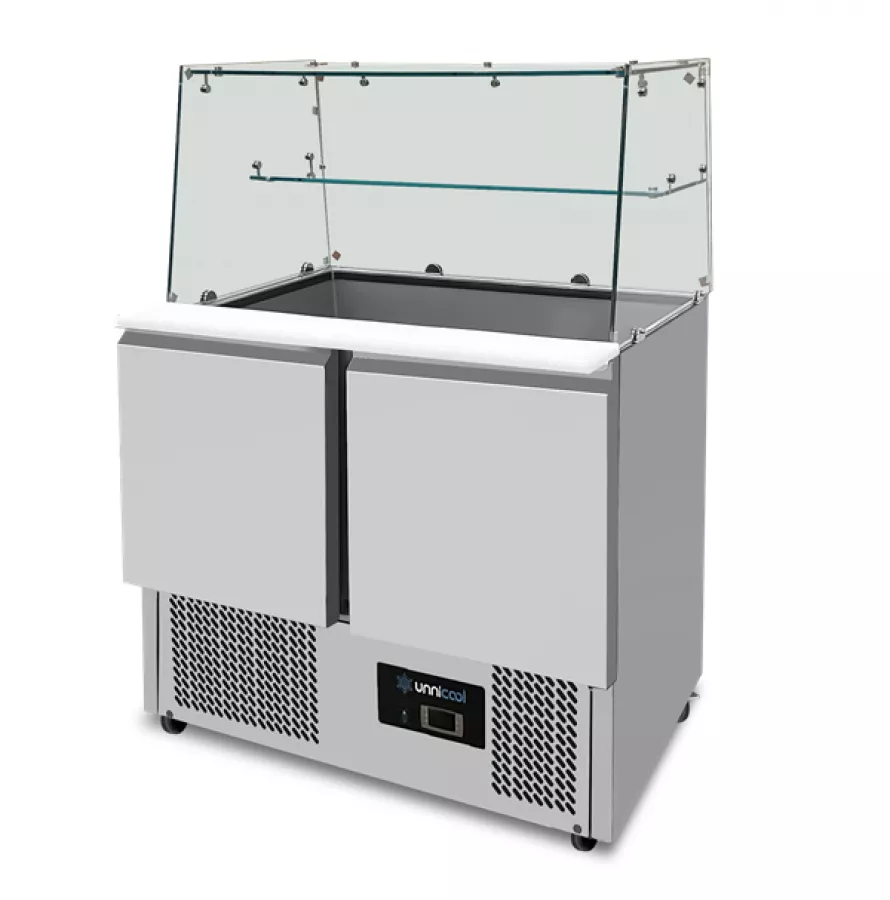 Saladette Unnicool 240L mit Glasabdeckung, 2 Türen, Edelstahl, 90x70x85cm