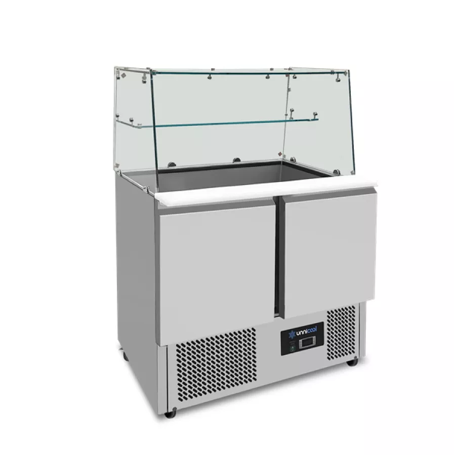 Saladette Unnicool 240L mit Glasabdeckung, 2 Türen, Edelstahl, 90x70x85cm