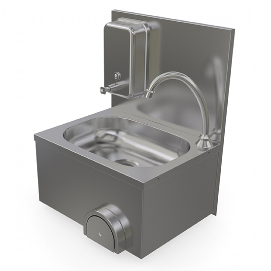 Handwaschbecken mit Kniebedienung und Seifenspender - hygienische Lösung für Gastronomie und Lebensmittelindustrie