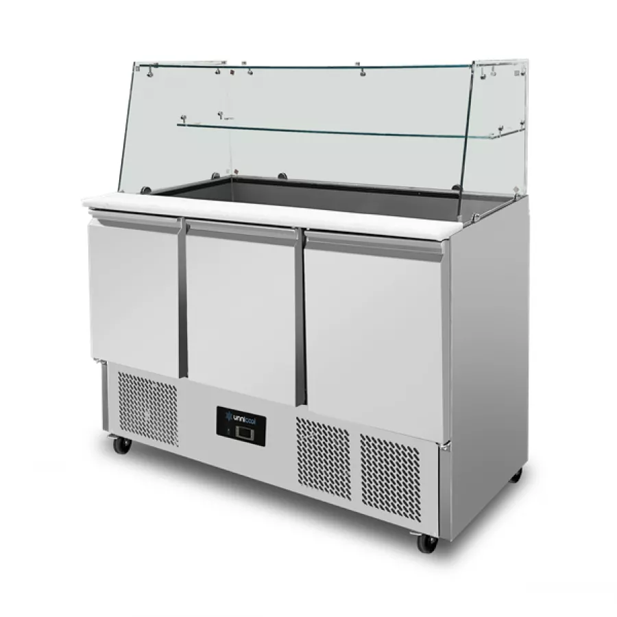 Saladette Unnicool 3 Türen Glasabdeckung Edelstahl 137x70x85 cm