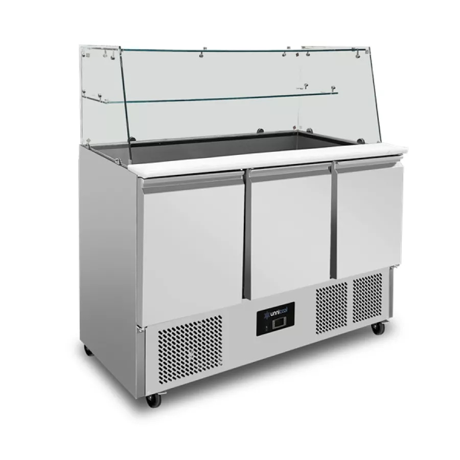 Saladette Unnicool 3 Türen Glasabdeckung Edelstahl 137x70x85 cm