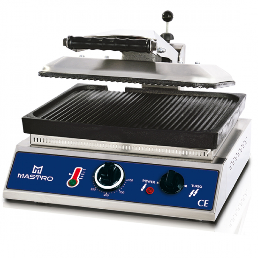 Contactgrill met geribbelde gietijzeren platen - onderste grillplaat 350x350 mm